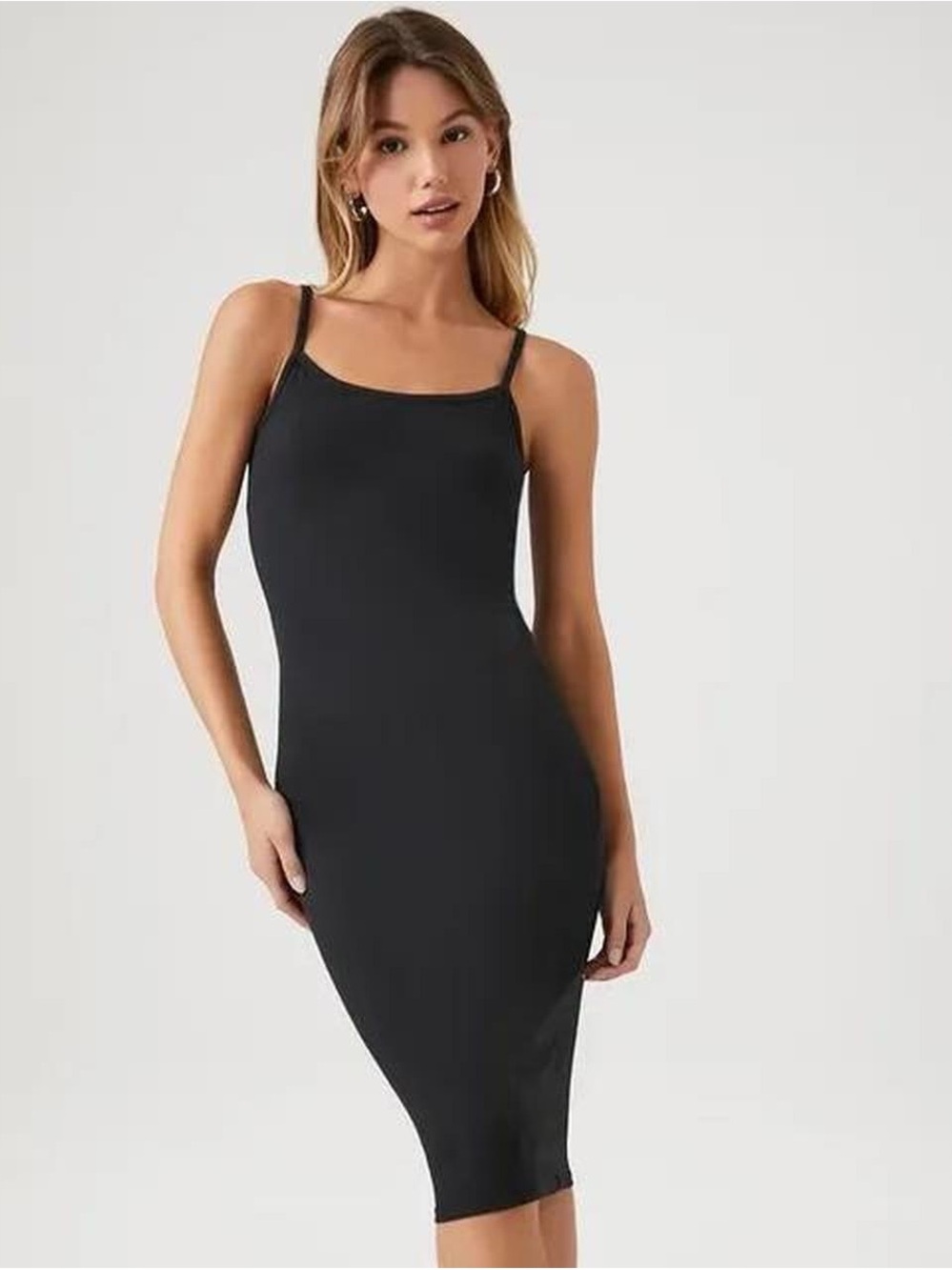 Forever 21 Black Midi Slip Dress with Spaghetti Straps